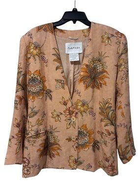 Vintage Portara Orange Floral & Striped Blazer Art Women’s Size 38 (US Size 8)